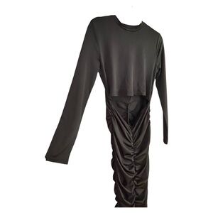 Elegant Bodycon Dress Black Long Sleeve, Size Large